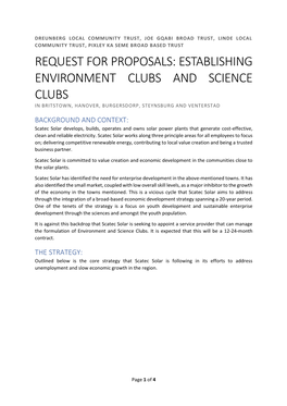 Request for Proposals: Establishing Environment Clubs and Science Clubs in Britstown, Hanover, Burgersdorp, Steynsburg and Venterstad