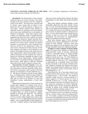 CHANNELS and BASIN TERRACES of the MOON. D.W. Leverington, Department of Geosciences, Texas Tech University, Lubbock, TX 79409-1053