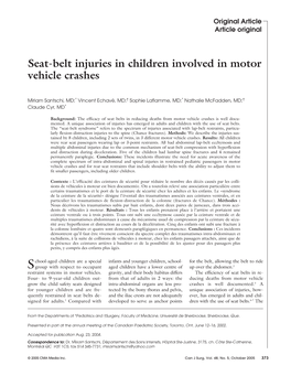 Seat-Belt Injuries in Children Involved in Motor Vehicle Crashes