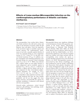 Effects of Loma Morhua (Microsporidia) Infection on the Cardiorespiratory Performance of Atlantic Cod Gadus Morhua (L)
