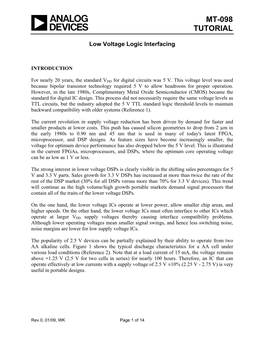 MT-098: Low Voltage Logic Interfacing