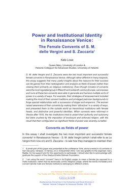 Power and Institutional Identity in Renaissance Venice : the Female Convents of S