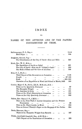 Names of the Authors and of the Papers Contributed by Them