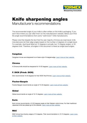 Knife Sharpening Angles Manufacturer´S Recommendations