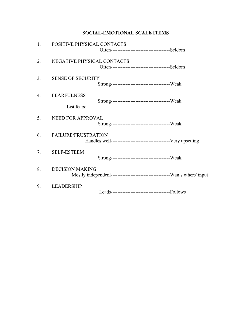 Social-Emotional Scale Items