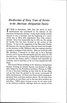 Recollections of Sixty Years of Service in the American Antiquarian Society