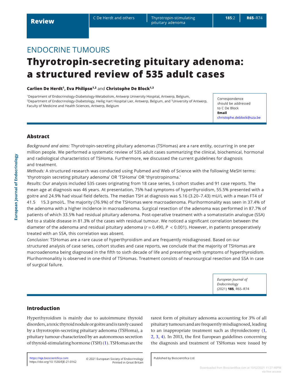 Thyrotropin-Secreting Pituitary Adenoma: a Structured Review of 535 Adult Cases