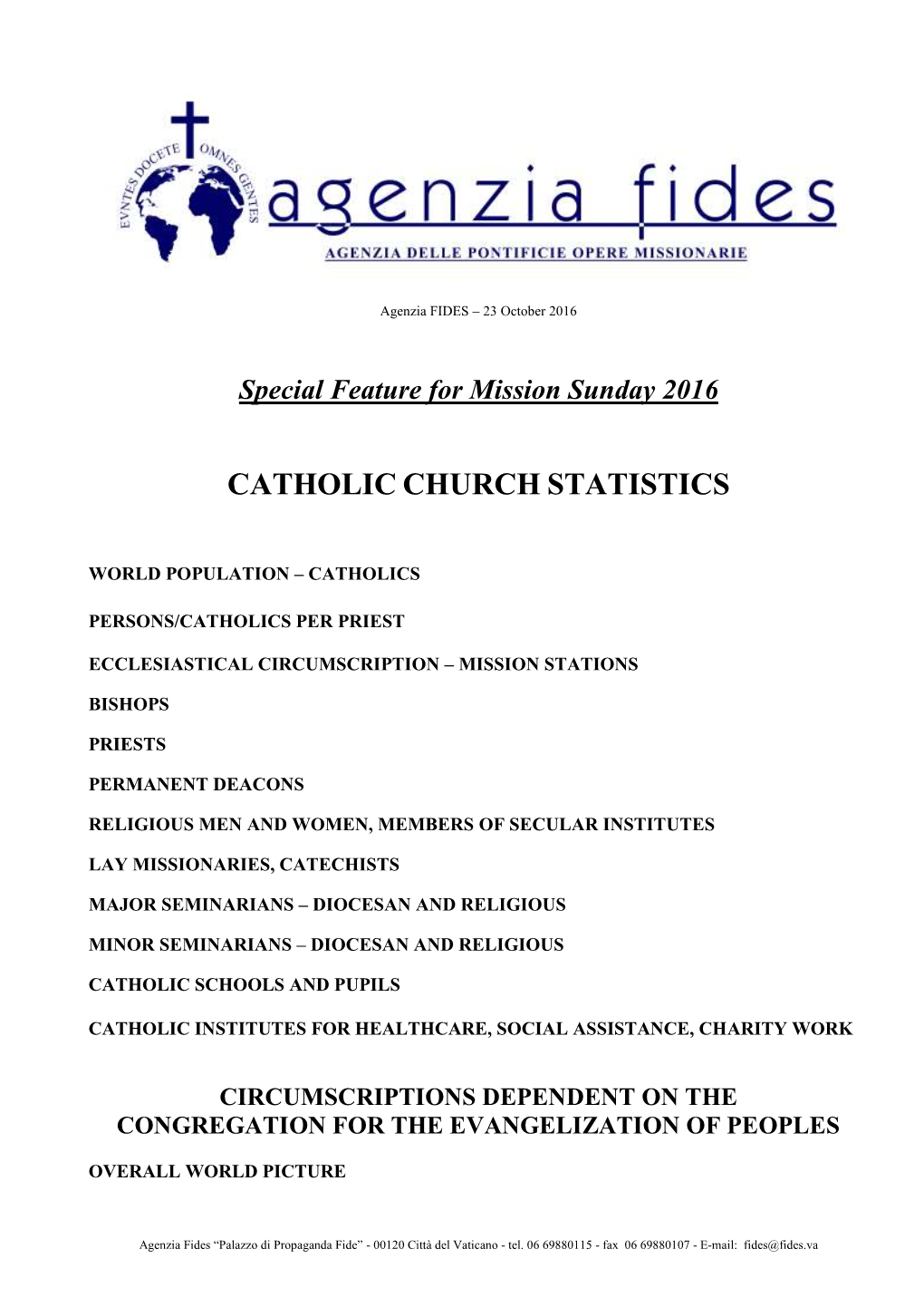 Catholic Church Statistics