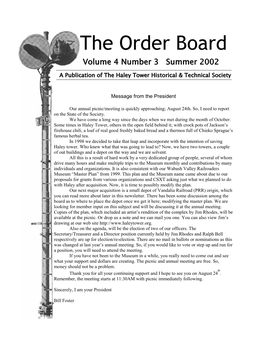 The Order Board Volume 4 Number 3 Summer 2002