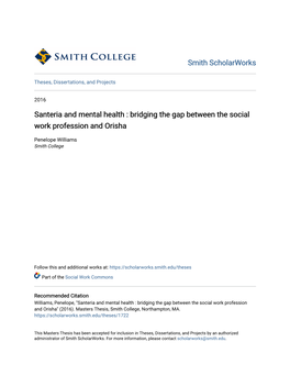 Santeria and Mental Health : Bridging the Gap Between the Social Work Profession and Orisha