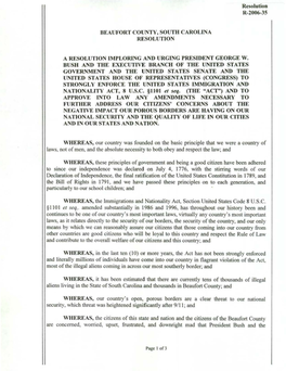 BEAUFORT COUNTY, SOUTH CAROLINA RESOLUTION Resolution R-2006-35 a RESOLUTION IMPLORING and URGING PRESIDENT GEORGE W. BUSH and T