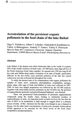 Accumulation of the Persistent Organic Pollutants in the Food Chain of the Lake Baikal