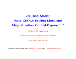 2D Ising Model: Near-Critical Scaling Limit and Magnetization Critical Exponent ∗