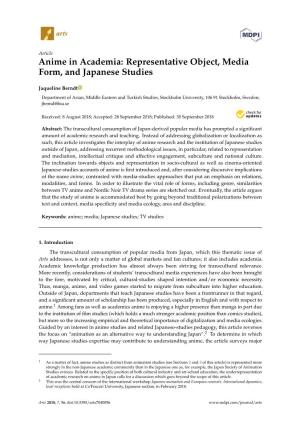 Anime in Academia: Representative Object, Media Form, and Japanese Studies