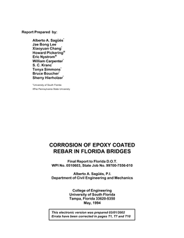Corrosion of Epoxy Coated Rebar in Florida Bridges