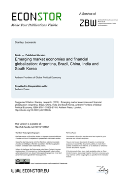Emerging Market Economies and Financial Globalization: Argentina, Brazil, China, India and South Korea