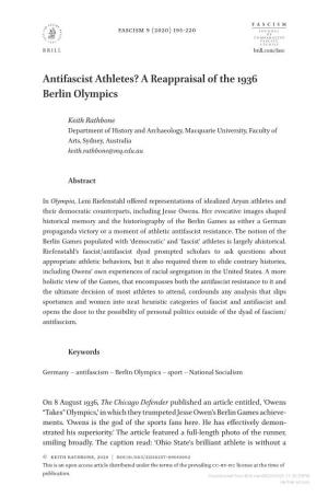 Antifascist Athletes? a Reappraisal of the 1936 Berlin Olympics