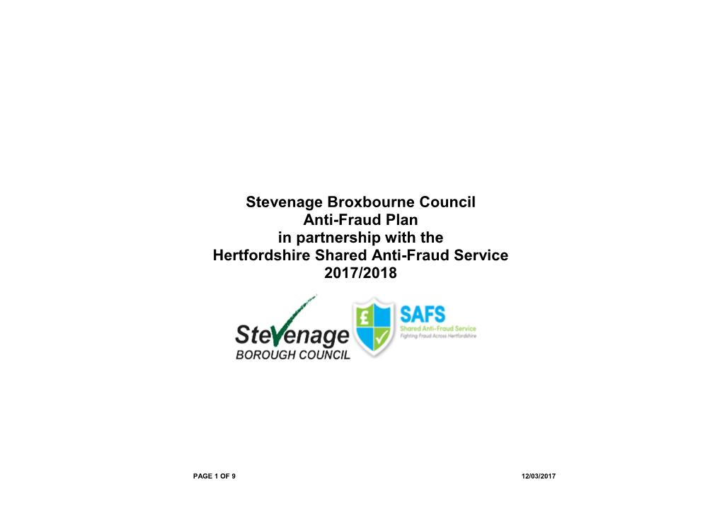 Stevenage Broxbourne Council Anti-Fraud Plan in Partnership with the Hertfordshire Shared Anti-Fraud Service 2017/2018