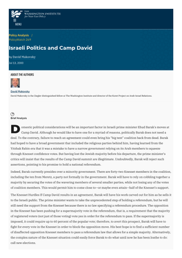 Israeli Politics and Camp David | the Washington Institute