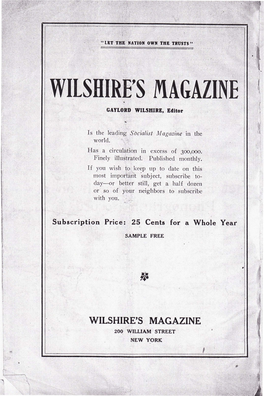 WILSHIRE's MAGAZINE R, GAYLORD WILSHIRE, Editor