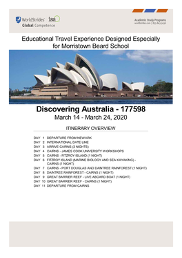 Discovering Australia - 177598 March 14 - March 24, 2020 ITINERARY OVERVIEW