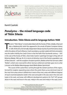 Ponašymu – the Mixed Language Code of Těšín Silesia