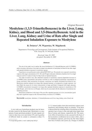 Mesitylene (1,3,5-Trimethylbenzene) in the Liver, Lung, Kidney, And