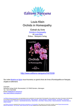Louis Klein Orchids in Homeopathy Extrait Du Livre Orchids in Homeopathy De Louis Klein Éditeur : Narayana Verlag