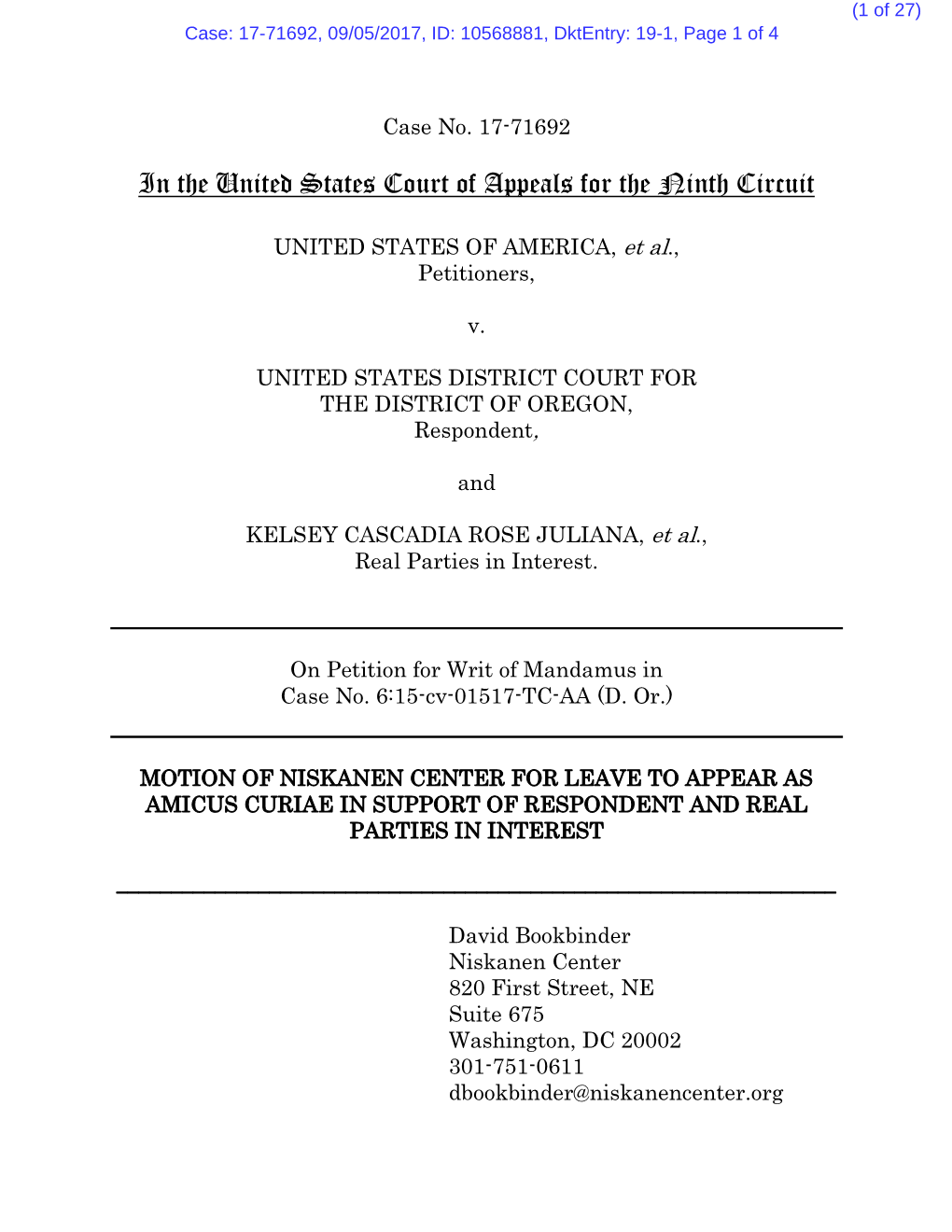 Niskanen Center for Leave to Appear As Amicus Curiae in Support of Respondent and Real Parties in Interest