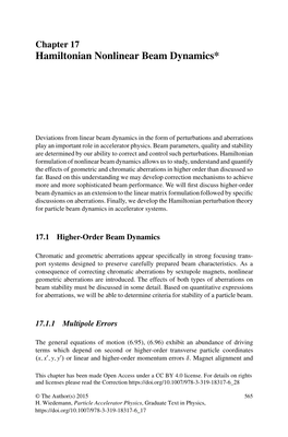 Chapter 17 Hamiltonian Nonlinear Beam Dynamics*