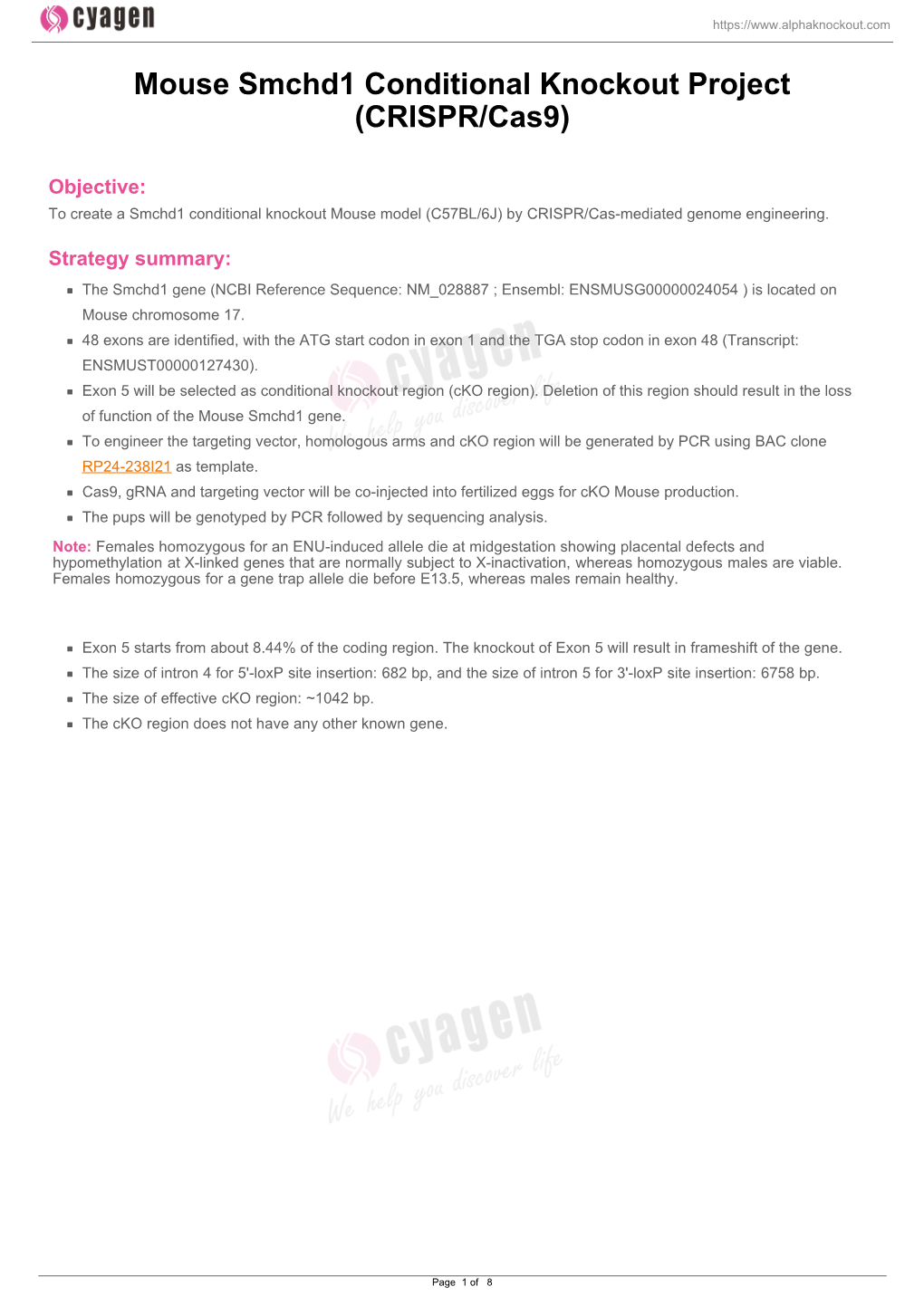 Mouse Smchd1 Conditional Knockout Project (CRISPR/Cas9)