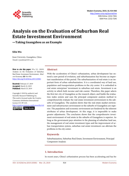 Analysis on the Evaluation of Suburban Real Estate Investment Environment —Taking Guangzhou As an Example