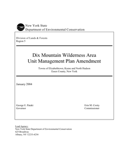 Dix Mountain Wilderness Area Unit Management Plan Amendment