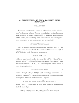 AN INTRODUCTION to INSTANTON KNOT FLOER HOMOLOGY These