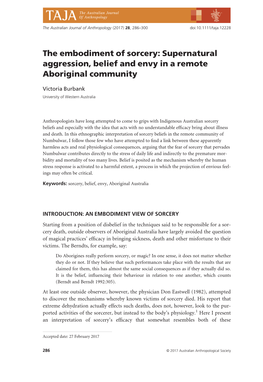 The Embodiment of Sorcery: Supernatural Aggression, Belief and Envy in a Remote Aboriginal Community