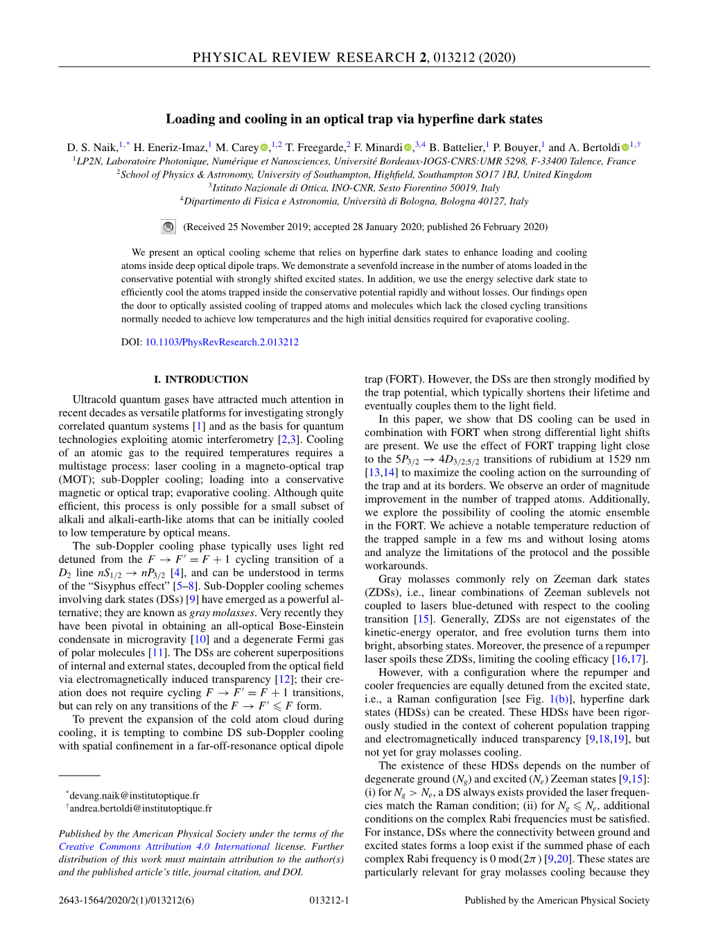 (2020) Loading and Cooling in an Optical Trap Via Hyperfine Dark States