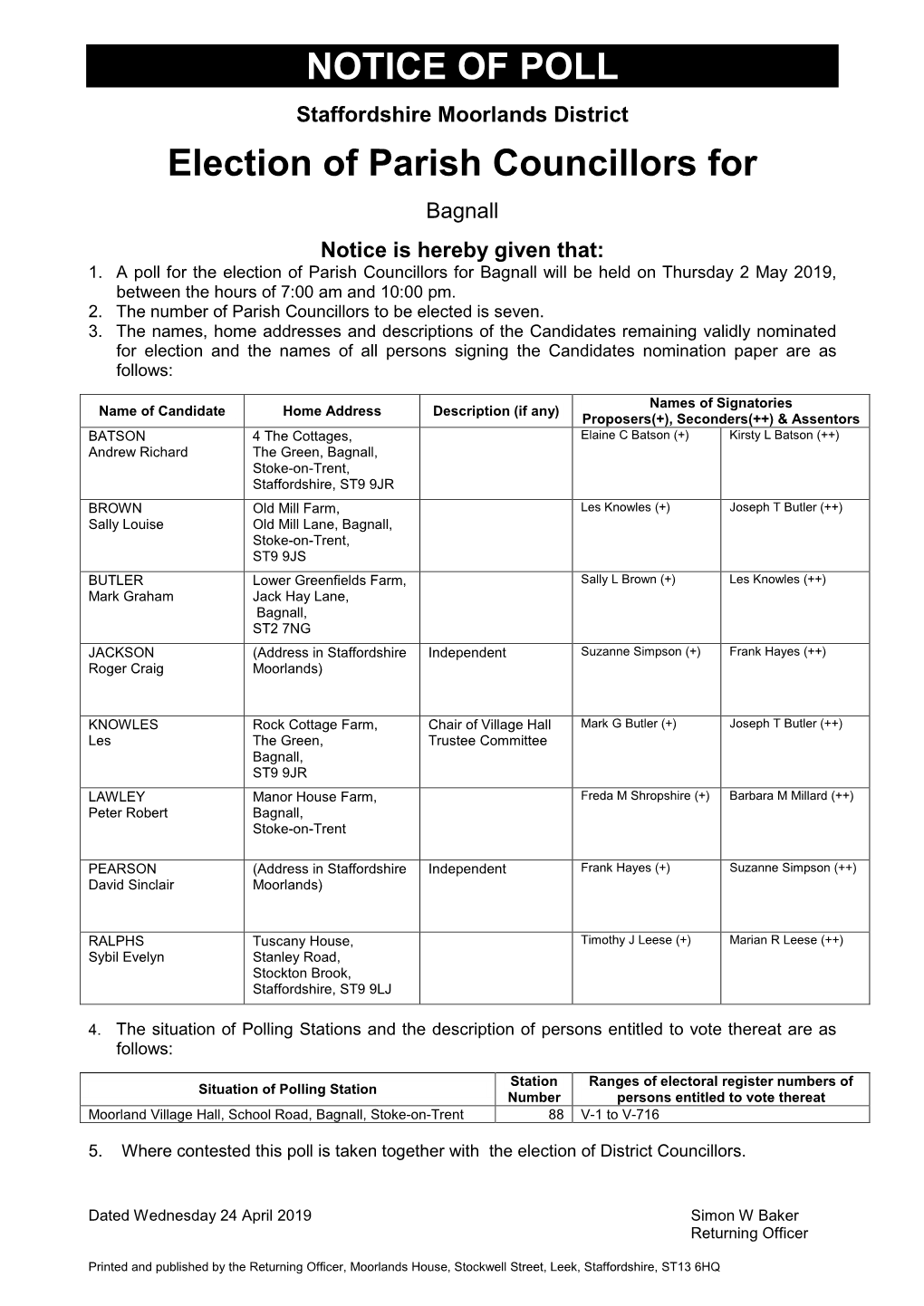 NOTICE of POLL Election of Parish Councillors