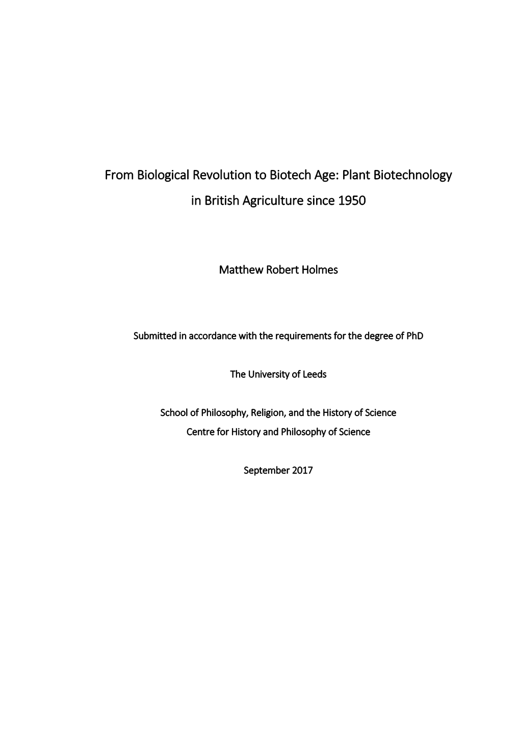 Plant Biotechnology in British Agriculture Since 1950