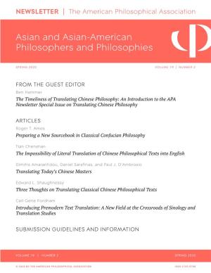 APA NEWSLETTER on Asian and Asian-American Philosophers and Philosophies