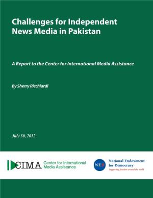 Challenges for Independent News Media in Pakistan