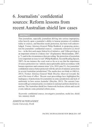 6. Journalists' Confidential Sources: Reform Lessons from Recent Australian Shield Law Cases
