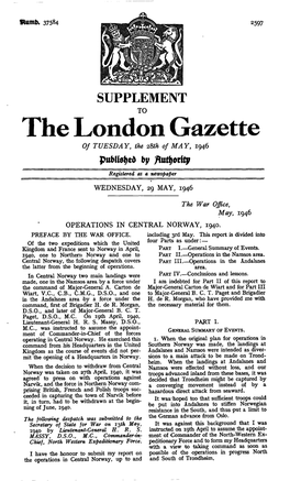 The London Gazette of TUESDAY, the 28Th of MAY, 1946 by Registered As a Newspaper WEDNESDAY, 29 MAY, 1946