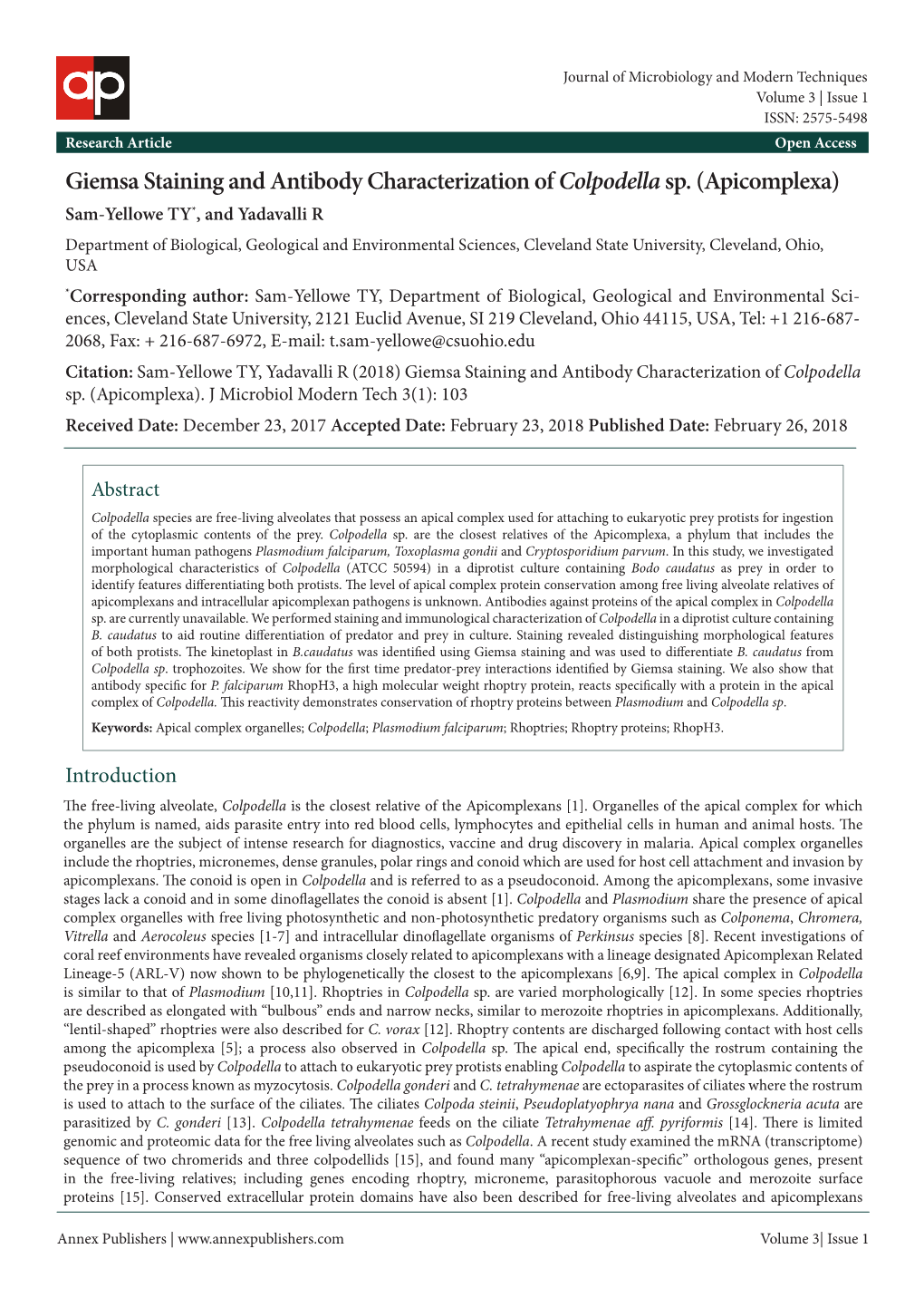 Giemsa Staining and Antibody Characterization of Colpodella Sp