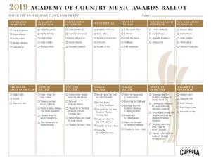 Academy of Country Music Awards Ballot