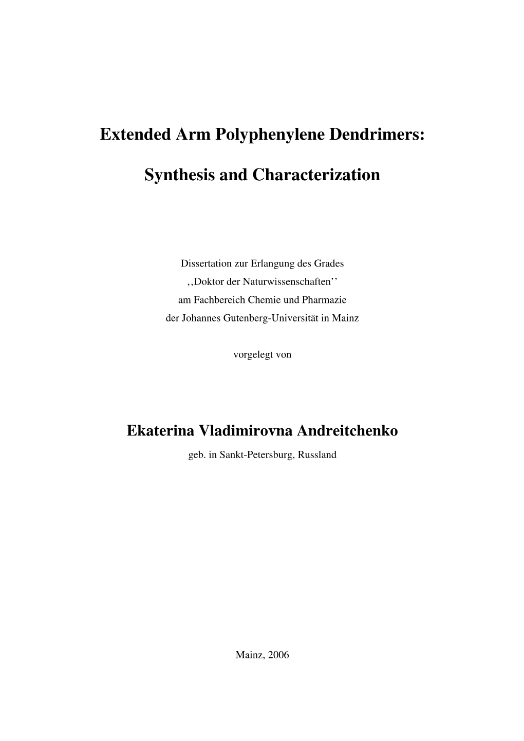 EV Andreitchenko's Dissertation, Mainz 2006