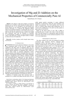 Investigation of Mg and Zr Addition on the Mechanical Properties of Commercially Pure Al Samiul Kaiser, M