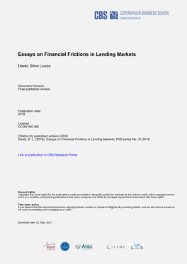 Stine Louise Daetz ESSAYS on FINANCIAL FRICTIONS in LENDING MARKETS