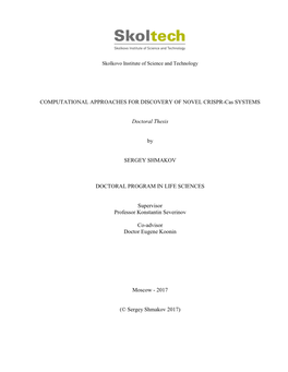 COMPUTATIONAL APPROACHES for DISCOVERY of NOVEL CRISPR-Cas SYSTEMS