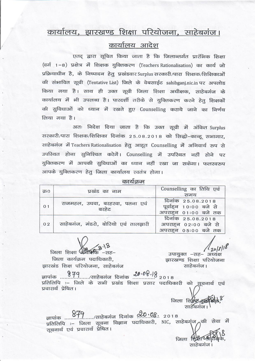 Teacher's Establishment (Govt & Para ) List of Sulplus Teachres Block