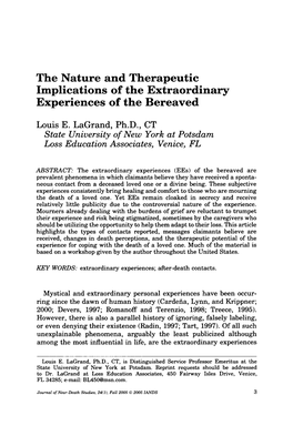 The Nature and Therapeutic Implications of the Extraordinary Experiences of the Bereaved